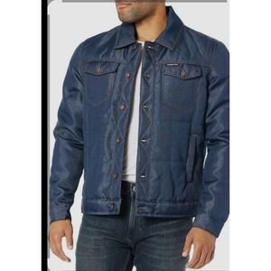 Members Only Mens Navy Blue Quilted Trucker Jacket Canvas Puffer MM010024 Size M